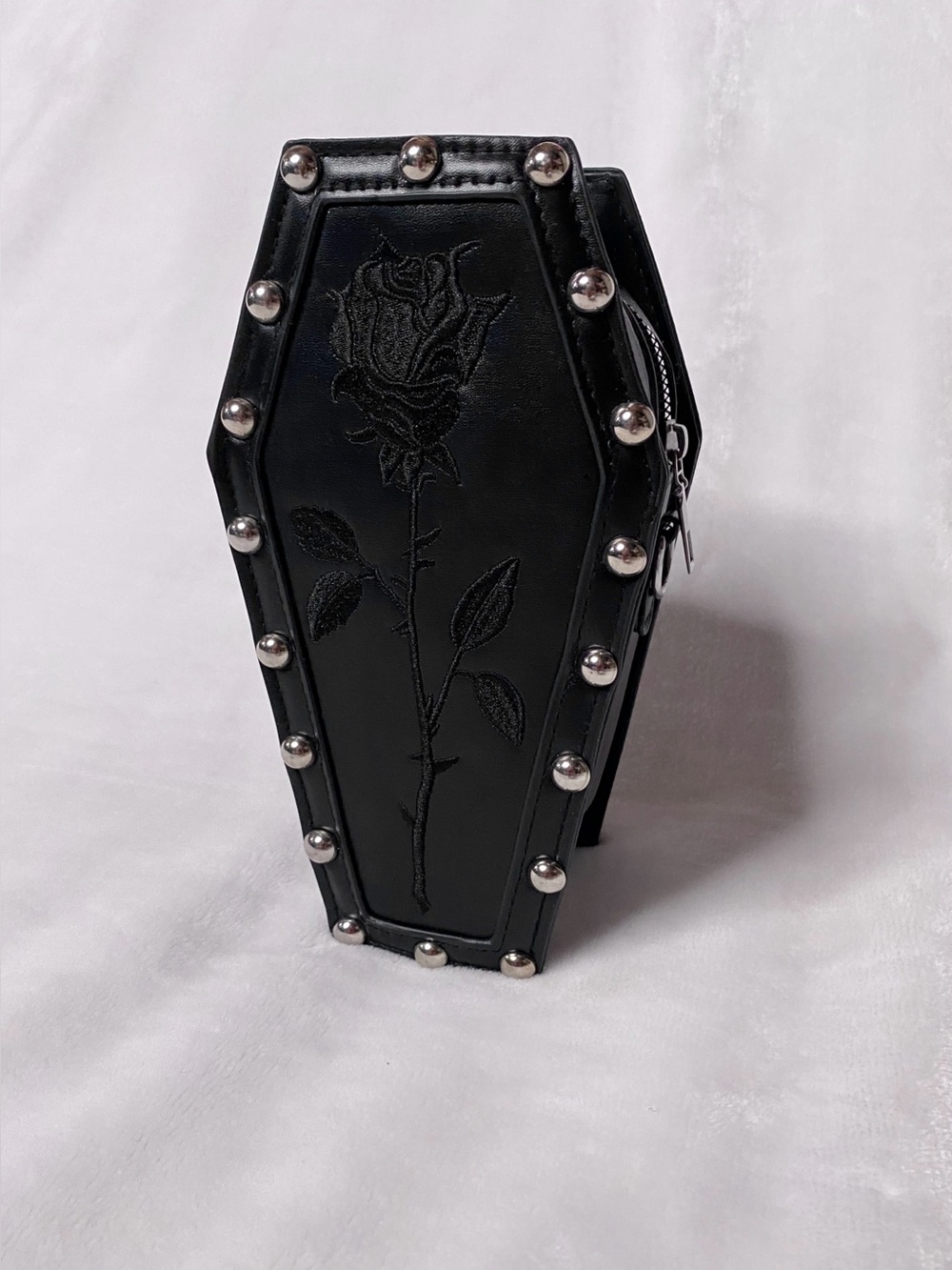 Black Rose Studded Coffin Purse Crossbody Bag
